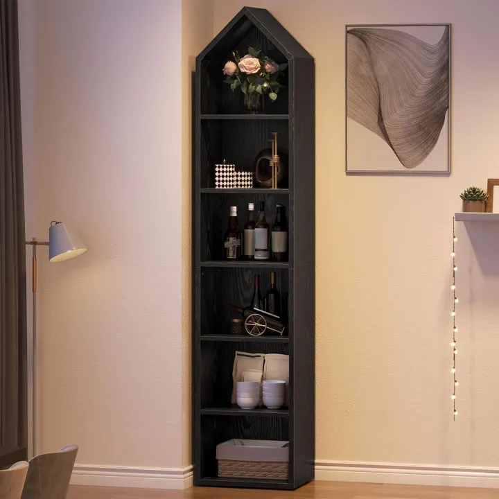 Rocket Shape Bookshelf, Modern Open 5 Tier Bookcase, Wooden Shelf Stand ...