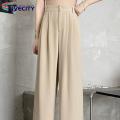 【Support-Cod】 Formal Straight Leg Pants High Waist Wide Leg Office Trousers for Women Solid Color Straight Pants with Pockets High Waist Suit Pants.