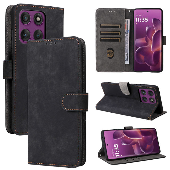Custodia per otorola Edge 60 5G con Portafoglio RFID Blocking, Supporto, Design con Gatto Stapato, Copertura in Pelle
