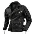 Motorcycle Cowhide Genuine Leather Jacket Men Slim Stone Milled Retro Jacket Calfskin Leather Coat Men Moto Biker Riding Clothes. 