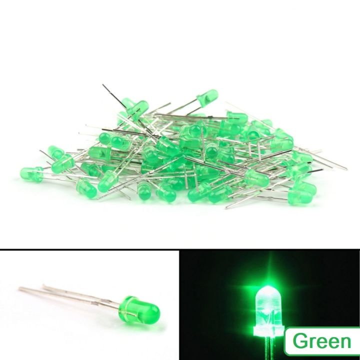 100pcs 3mm Green Led Light Indicator Bulb Light Emitting Diode Round ...