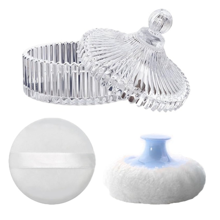 Body Powder Puff and Container Kit , Dusting Powder Puff for Women Baby and Loose Powder Containers for Wet Dry Makeup A
