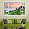 3D Window View Green Landscape wall sticker Removable Tea Garden Wall Stickers Mural Art Sticker Poster and prints. 
