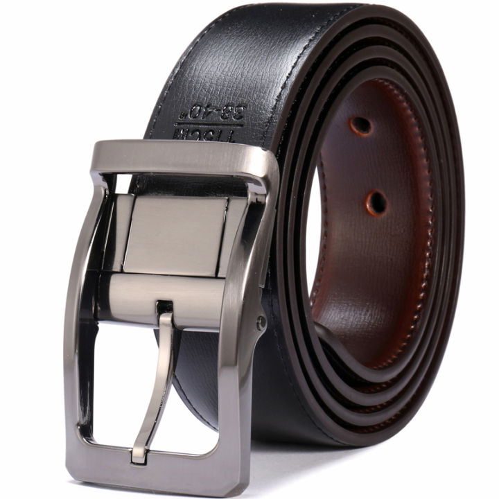 1Pcs%20Men's%20Genuine%20Leather%20Reversible%20Belt%20Rotated%20Buckle%20Two%20In%20One%20Big%20And%20Tall%20-%20Image%203