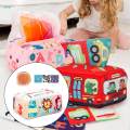Baby Tissue Box, Sensory Pull Along Infant Tissue Box, Preschool Learning Silky Tissues Busy Pull Tissues Sensory Toy for High Contrast Toy.