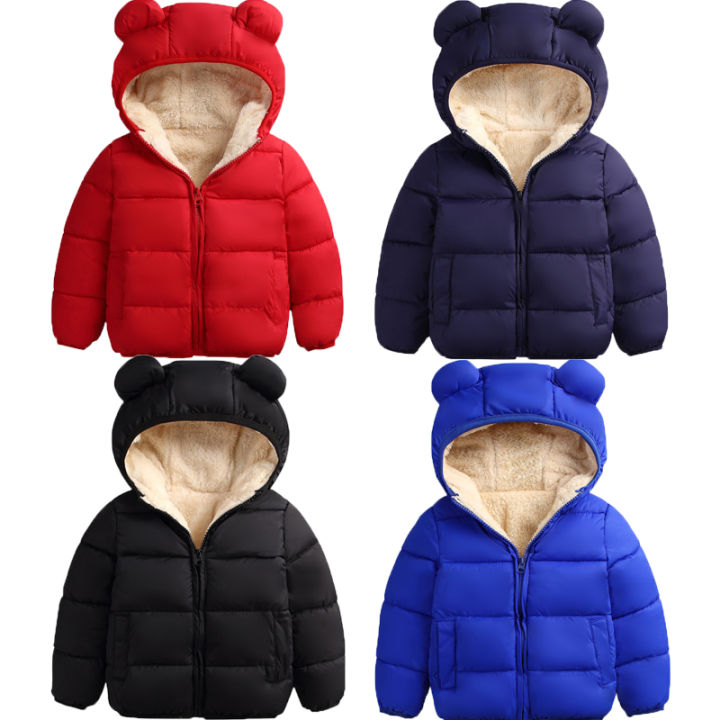 Baby Winter Coat Kids Casual Solid Cute Ear Hooded Down Jacket Overalls  Snow Warm Clothes For Children Boys Girls Body