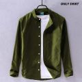 Premium Quality Band Collar Solid Olive Color Full Sleeve Shirt For Men - Shirt For Men.