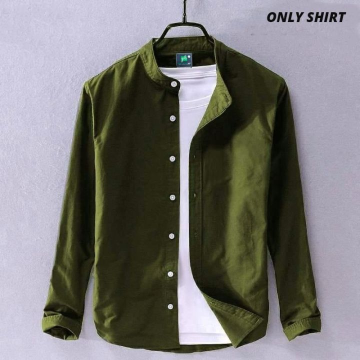 Premium%20Quality%20Band%20Collar%20Solid%20Olive%20Color%20Full%20Sleeve%20Shirt%20For%20Men%20-%20Shirt%20For%20Men%20-%20Image%202