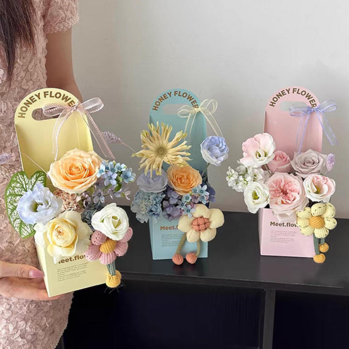 Whaline 50 Set Flower Boxes Mother's Day Flower Single Packaging Bag