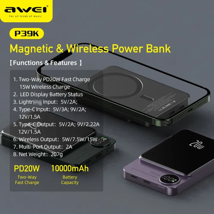 AWEI%20P39K%2015W%20Wireless%20Magnetic%2010000mAh%20Power%20Bank%2022.5W%205A%20PD%2020W%20Super%20Fast%20Charging%20with%20Digital%20Display%20-%20Image%207