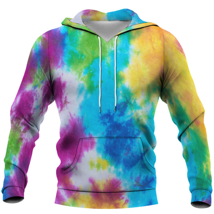 Fashion Personality Spiral Colorful Tie Dye 3D Printed Hoodie Men