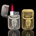 Antique Huage Bull Skull Emblem Brass Chrome 3D Designer Gas Refill Cigarete Lighter. 