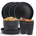 3pcs/set Eco-friendly Plastic Black Tableware Set Vertical Stripes Anti-fall Cutlery Set Plate/Bowl/Cup Party.