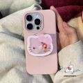 Creative Cartoon Quicksand Hello Kitty Holder Case Compatible for IPhone 13 14 15 11 12 16 Pro Max XR XS Max 16 15 14 Plus X Cute Candy Color Luxury Leather Texture Skin Feel Case.