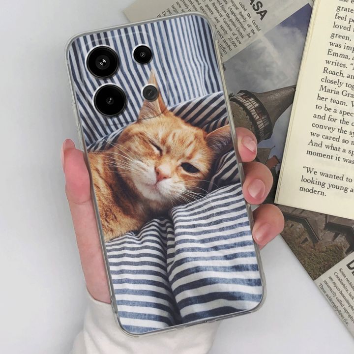 Phone Case For Xiaomi Redmi Note 13 4G Back Cover Cute Cat Shockproof Transparent Silicone Matte TPU For Redmi Note 13 Pro Funda