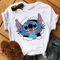 Kawaii Disney Cartoon Lilo Stitch T Shirt Women Funny Stitch Ohana Graphic Tees Unisex Tops Anime Harajuku Grunge T-shirt Female. 