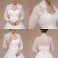 2022 New Women 3/4 Sleeve Wedding Jacket Cape Floral Lace Trim Wrap Shrug Bolero Cardigan. 