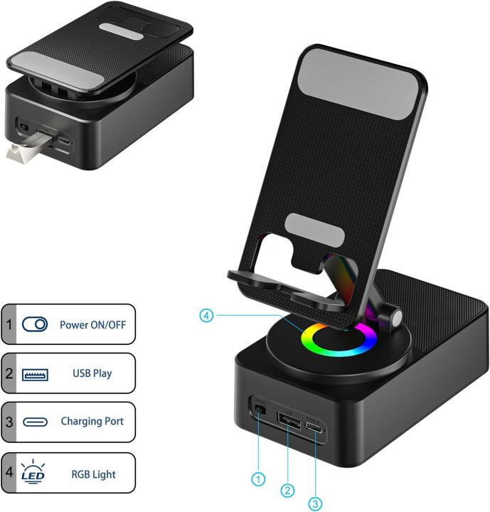 KISONLI%20Speaker%20Bluetooth%20M-1%20Phone%20Holder%20360%C2%B0%20Foldable%20Mobile%20RGB%20lights%20-%20Image%202