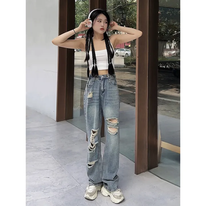 High%20Waist%20American%20Hot%20Girl%20Washed%20Make%20Old%20Ripped%20Jeans%20Women's%20Straight%20Loose%20Slimming%20Drooping%20Wide-Leg%20Pants%20-%20Image%202