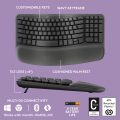Logitech Wave Keys Wireless Ergonomic Keyboard with Cushioned Palm Rest, Comfortable Natural Typing, Easy-Switch, Bluetooth, Logi Bolt Receiver, for Multi-OS, Windows/Mac - Graphite.