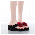 Summer  Female Mid High Heel Korean Style Sandal  Women's Ladies Summer Flower Home Wedges Beach Shoes Sandals Flip Flops Slippers. 