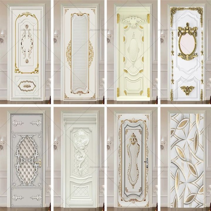 Retro European Style Door Stickers Modern Home Decoration Mural 3D Entrance Closet Waterproof Self-adhesive Paper