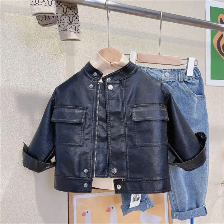 New%202023%20Boys'%20PU%20Leather%20Toddler%20Jacket%20Baby%20Boy%20Spring%20Autumn%20Infant%20Kids%20Girls%20Motorcycle%20Coat%20Korean%20Style%20Black%20Outerwear%20-%20Image%204