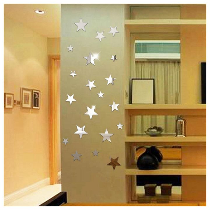 3D%20Sticker,%2040%20X%20Star%20Art%20Mirror%20Wall%20Sticker%20Surface%20Decal%20Home%20Room%20DIY%20Art%20Decor%20(Silver)%20-%20Image%203