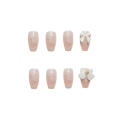 （NEW）French Rose Manicure White Romantic Aesthetic Nail Stick Manicure Ballet False Nail Piece Adhesive Coffin False Nails. 