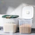 Rice Storage Bin, Dry Food Container Measuring Cup, Rice Storage Container, Food Holder Bin with Caster for Cupboard, Cabinet Kitchen Grain Nuts. 