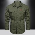 New Autumn Military Style Cotton Pocket Shirt for Men Solid Color Slim Casual Brand Clothing Men Long Sleeve Shirts 5XL. 