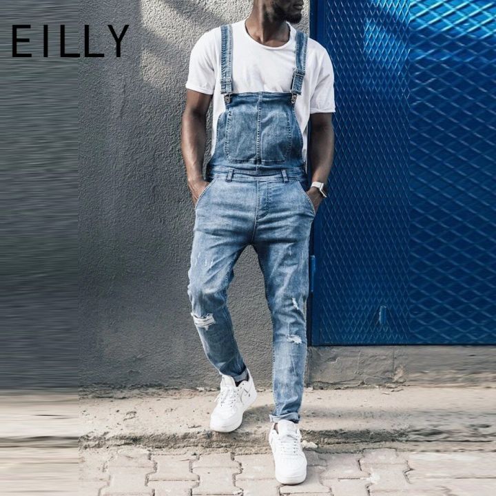 Fashion Male One Piece Pants Jeans Streetwear Mens Pocket Fashion Simple Jeans Overall Jumpsuit Streetwear Summer Autumn
