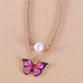 Trendy Fashionable Double Layer Pearl Chain Choker Butterfly Pendant Necklaces for Girls Simple Stylish New Collection 2024 - Necklace for Women Simple Stylish Fashion. 