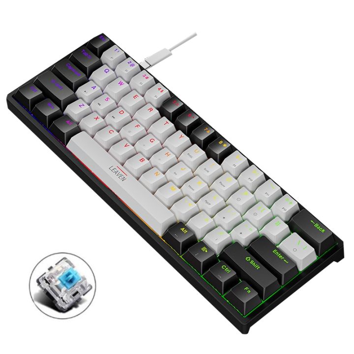 LEAVEN%20K620%2061%20Keys%20Hot%20Plug-in%20Glowing%20Game%20Wired%20Mechanical%20Keyboard,%20Cable%20Length:%201.8m,%20Color:%20Black%20White%20Green%20Shaft%20-%20Image%202