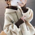 Imitation Lamb Wool Thickened Sweater Autumn and Winter New Schoolgirl Hooded Coat Korean Style Loose False Two Pieces Top.