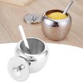 Stainless Steel Sugar Jar Seasoning Spice Container with Lid and Spoon Home Kitchen Tool. 