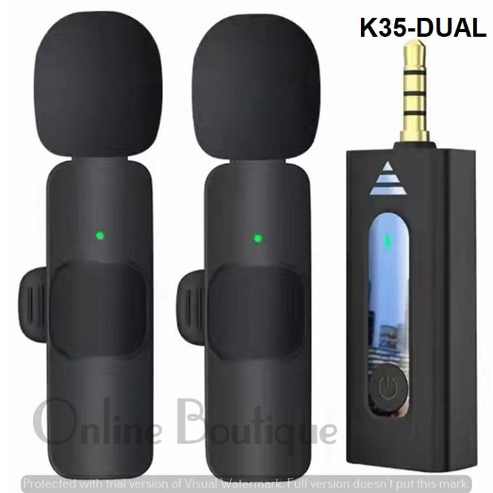 K35 -Dual Wireless Microphone 3.5mm Supported For Camera, Sound card ...
