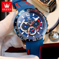 OLEVS Watch for Men Iriginal Branded Waterproof Trendy Cool Korean Style Chronograph Calendar Luminous Comfortable Silicone Strap 9936.