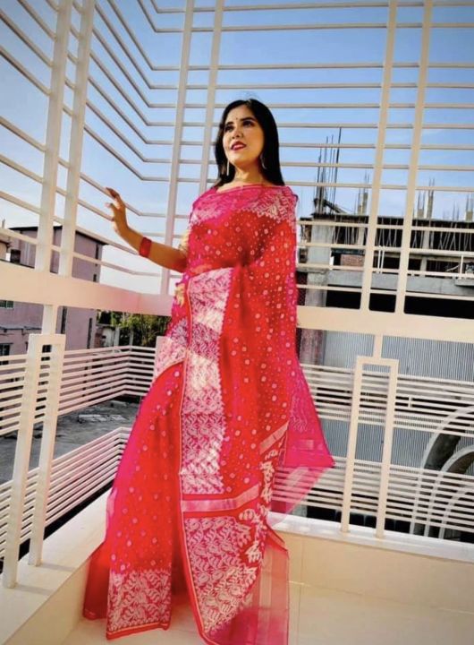 Luxurious%20Collection%20Gracious%20Juri%20Jamdani%20Saree%20Red%20colour%20Saree%20Same%20as%20picture%20Saari%20for%20woman%20Sari%20collection%20Saree%20for%20woman%20Tangail%20saree%20Shari%20for%20woman%20Saari%20for%20girl%20Saari%20for%20woman,Tangail%20Tat%20Shilpo%20(TAN)%20-%20Image%203