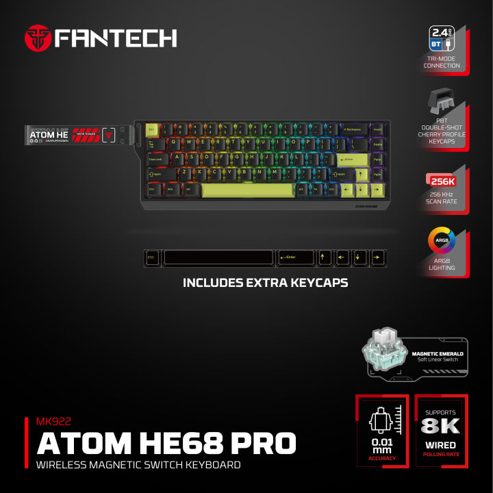 FANTECH MK922 ATOM HE68 PRO Wireless Gaming Mechanical Keyboard MORI Black