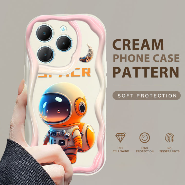 YYDS for Infinix Hot 40 Hot 40 Pro Back Cover Colorful Astronauts Case Cream Texture Wavy Edge Soft Silicone Mobile Cover