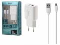 Remax RP-U22 Charger Set 2 Port USB Fast Charging 2.4A Charger with Micro USB Data Cable.