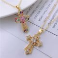Vintage Punk Zircon Cross Pendant Necklace Stainless Steel Fashion Choker Collar Jewelry Birthday Gifts For Women Girls. 