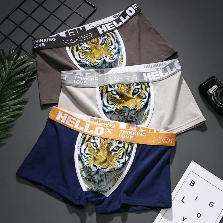 Men's%203D%20Tiger%20Head%20Print%20Fashion%20Pure%20Cotton%20Breathable%20Comfortable%20Boxers%20Briefs%20Low%20Waist%20To%20High%20Waist%20Trendy%20Underwear%20-%20Image%202