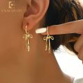 Enacolor New Simple Chic Creative Fashion Gold Metal Bow Fringe Earrings Elegant Female Jewelry.