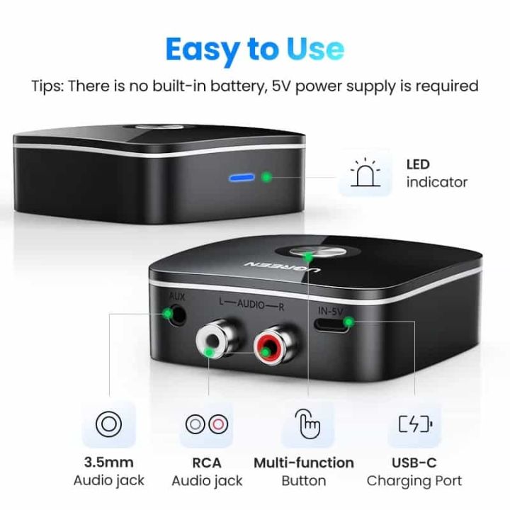 UGREEN%20CM106%20Bluetooth%20RCA%20Receiver%205.1%20AptX%20HD%203.5mm%20Jack%20Aux%20Wireless%20Adapter%20-%20Image%202