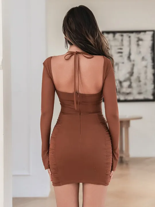 Mozision%20Two%20Layer%20Mesh%20Mini%20Dress%20For%20Women%20Elegant%20Square%20Collar%20Full%20Sleeve%20Bodycon%20Ruched%20Party%20Short%20Dress%20Vestido%20-%20Image%204