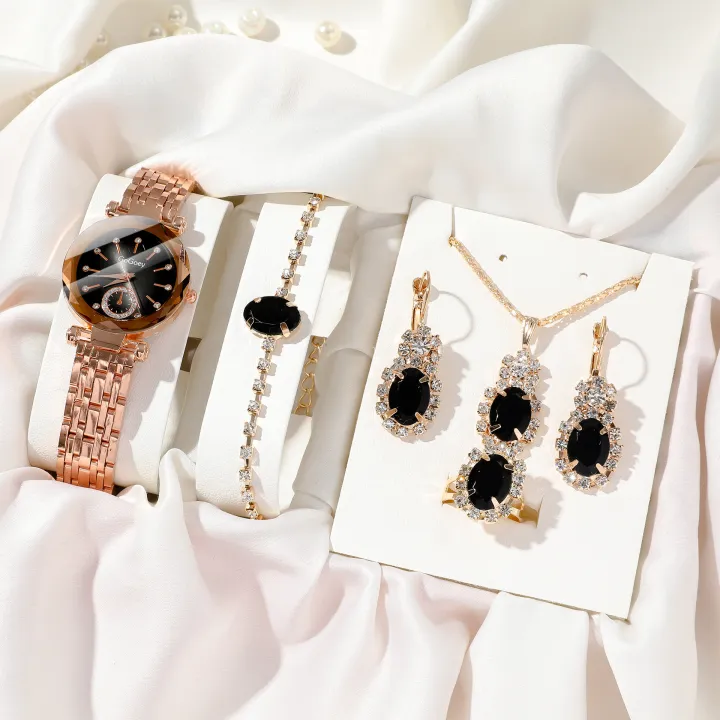 LooKeo%20Mall%20Fashion%20Ocean%20Heart%20Glass%20Face%20Women's%206pcs%20Watch%20Set%20with%20Water%20Diamond%20Pendant%20and%20Steel%20Band%20For%20Personal%20Use%20Or%20Gift%20Birthday%20Party%20-%20Image%202