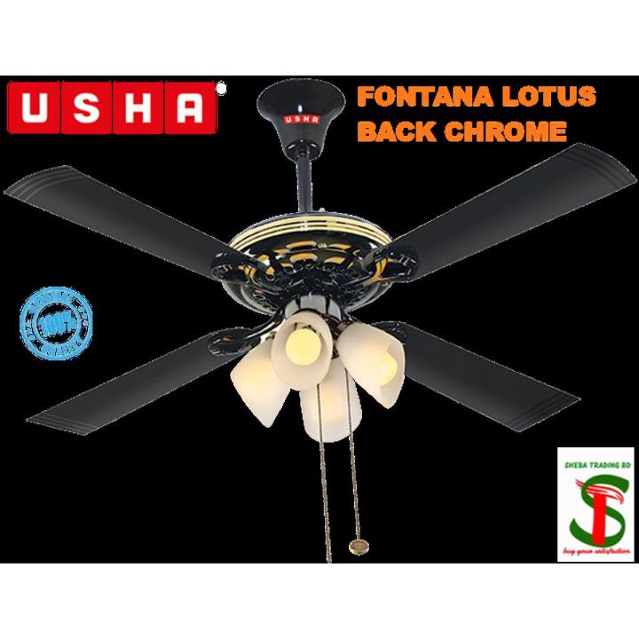 Usha Fontana Lotus 1230mm / 49 inches 4 Blades Ceiling Fan with Decorative Lights (Black Chrome)