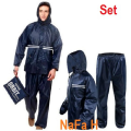 Waterproof Bike Rain Coat and Pant with Free Bag. Orbit Supper- Black/N Blue.